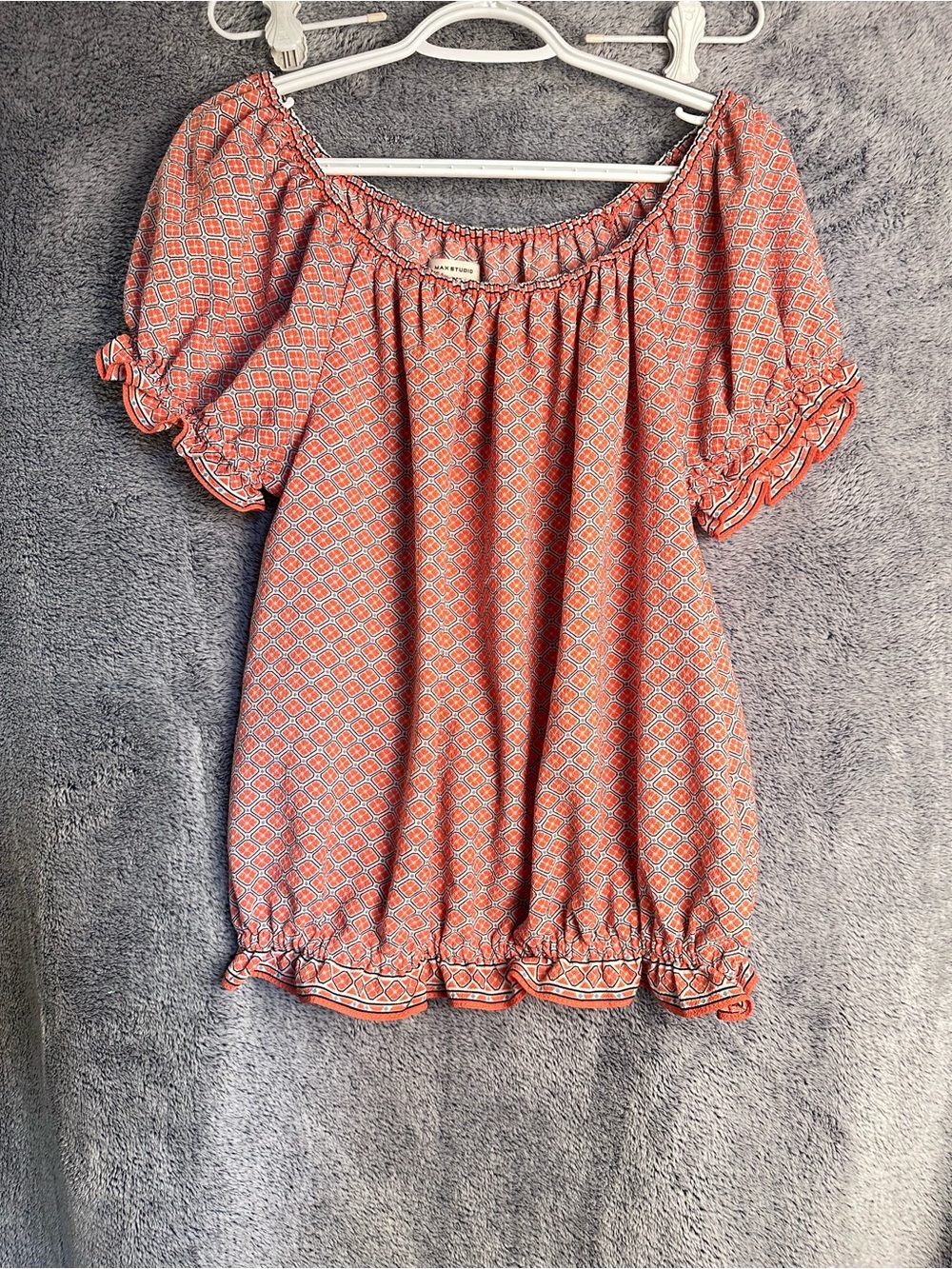 Max Studio Coral Geometric Off-Shoulder Tunic